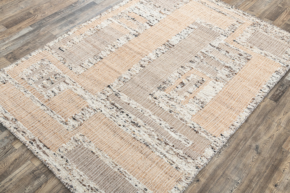 Patola - Hand Made Hand Knotted Pure Hand Carded Wool and Jute Crossword Natural Jute Shade Carpet