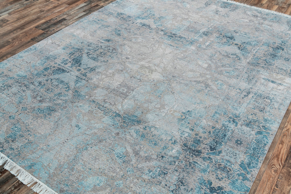 Luxury - Hand Made Hand Knotted Pure Wool Eternal Grey Blue Carpet CT 12