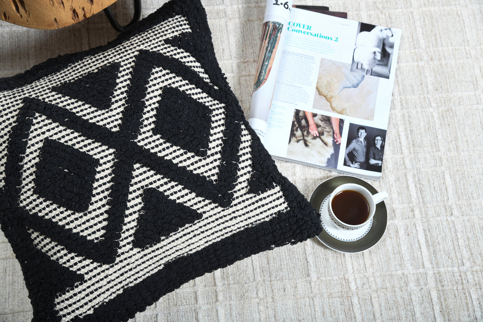 Romy Black and White Diamond Cut Handmade Cushion