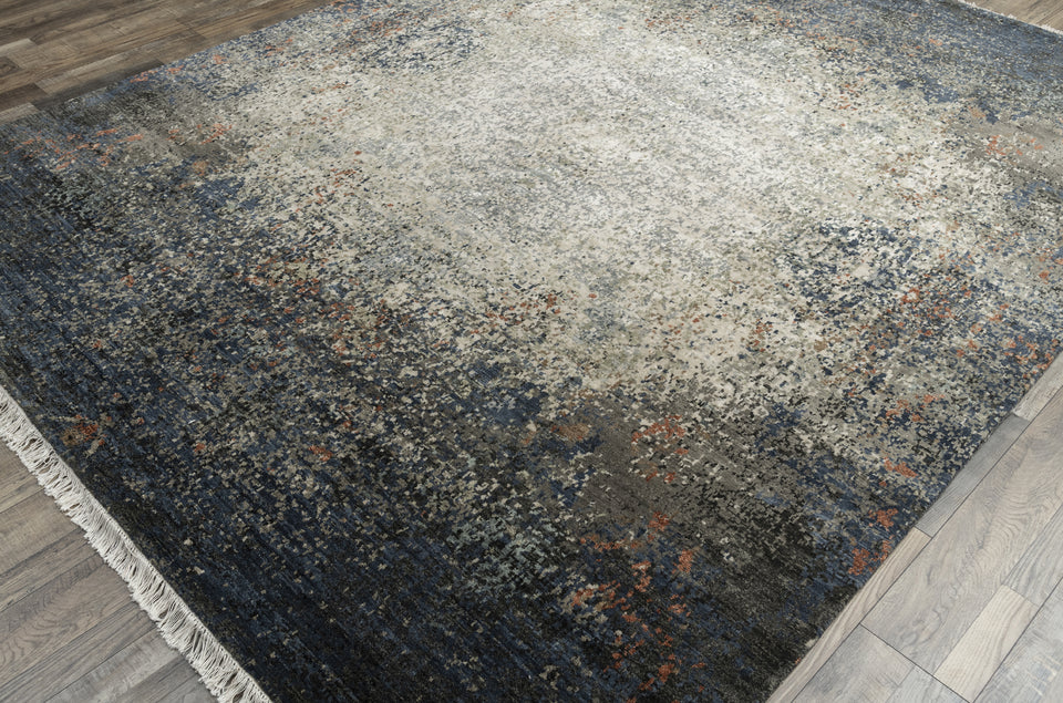 Luxury - Hand Made Hand Knotted Wool Viscose Pristine Charcoal Grey Carpet G1201