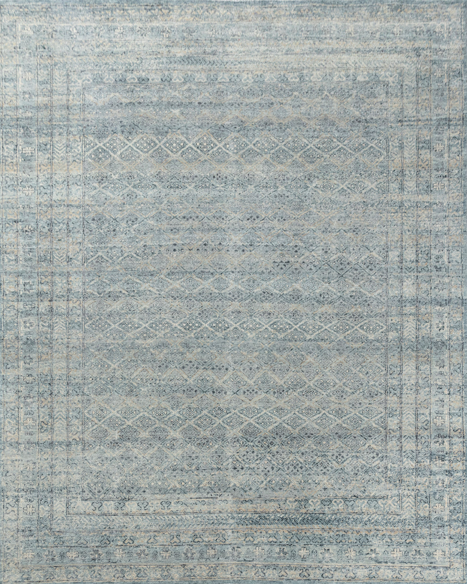 Luxury - Hand Made Hand Knotted Pure Wool Vibrance Green Beige Carpet Baori-1