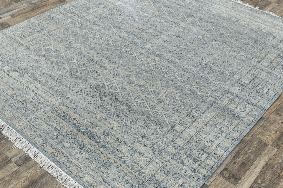 Luxury - Hand Made Hand Knotted Pure Wool Vibrance Green Beige Carpet Baori-1