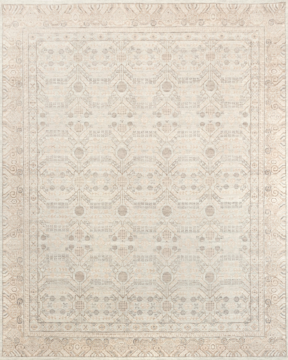Luxury - Hand Made Hand Knotted Pure Wool Vibrance Beige Blue Carpet Khotan2