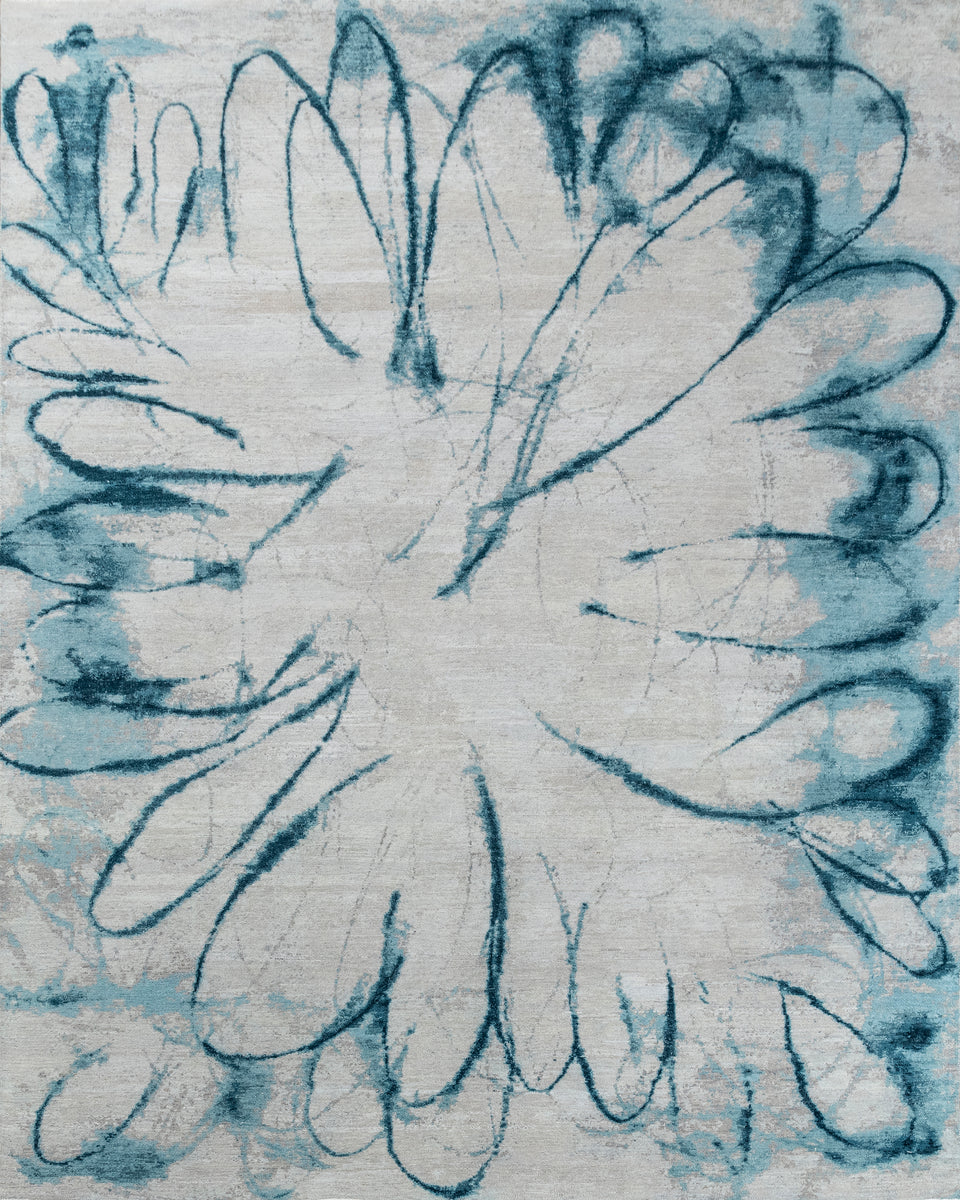 Luxury - Hand Made Hand Knotted Pure Wool Eternal Grey Blue Carpet Minimilistic3