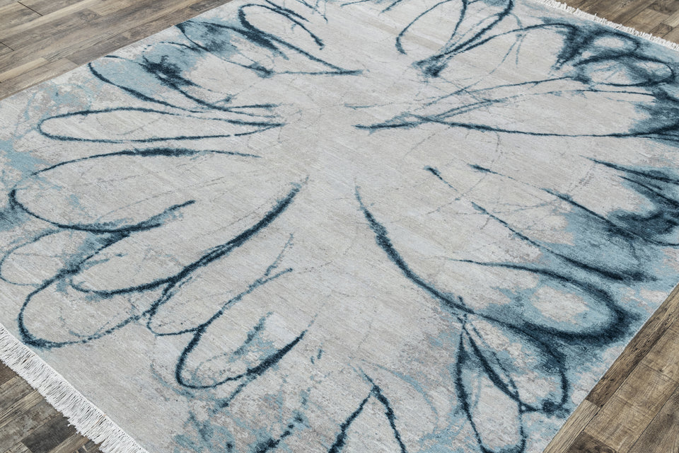 Luxury - Hand Made Hand Knotted Pure Wool Eternal Grey Blue Carpet Minimilistic3