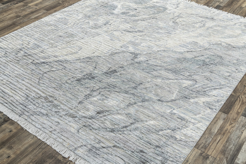 Luxury - Grey Ivory Pure Silk & Wool Hand Knotted Premium Carpet TRI 13