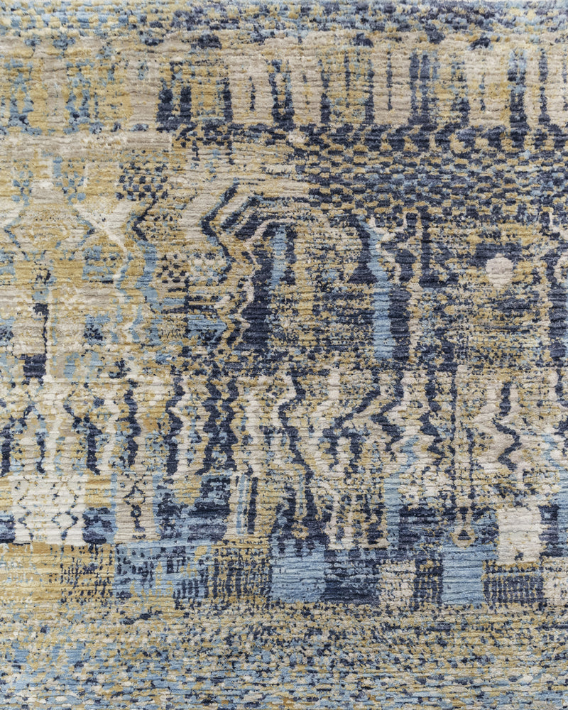 Luxury - Hand Made Hand Knotted Beige Blue Pure Silk & Wool Premium Carpet TRI 201