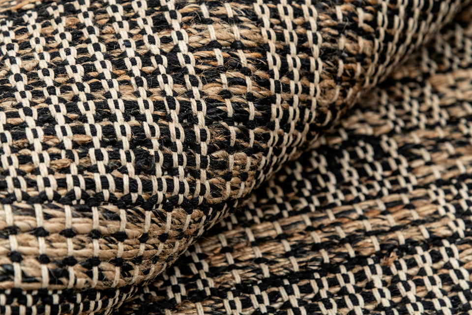 Cleo Charcoal Gold Panja Weave Dhurrie