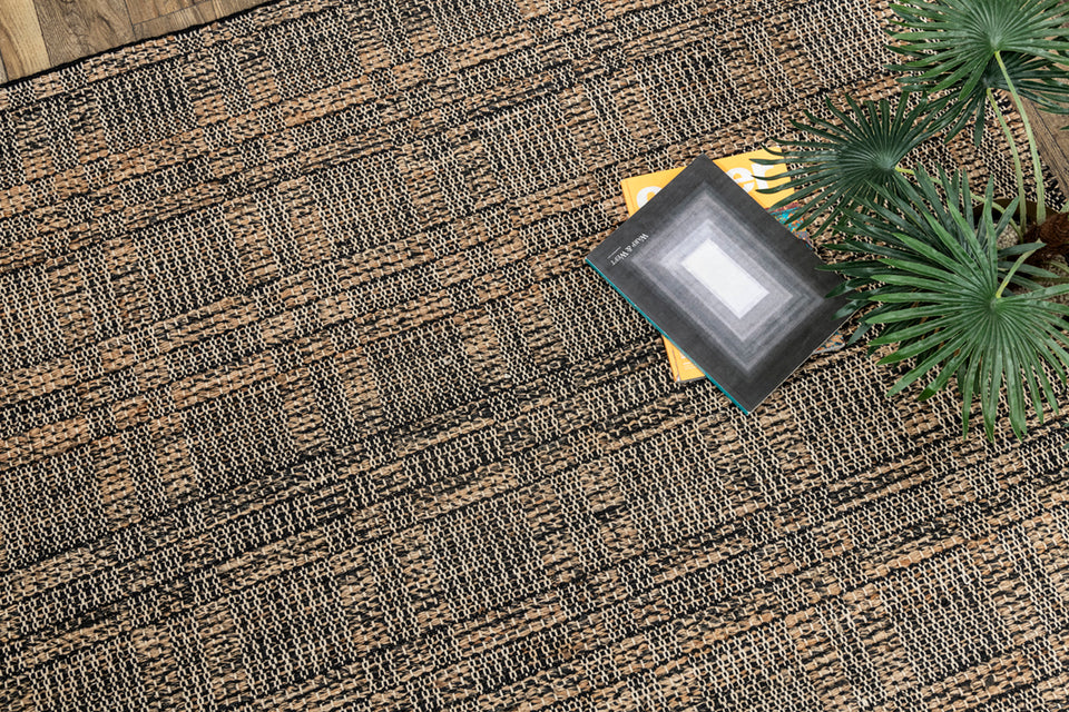 Cleo Charcoal Gold Panja Weave Dhurrie