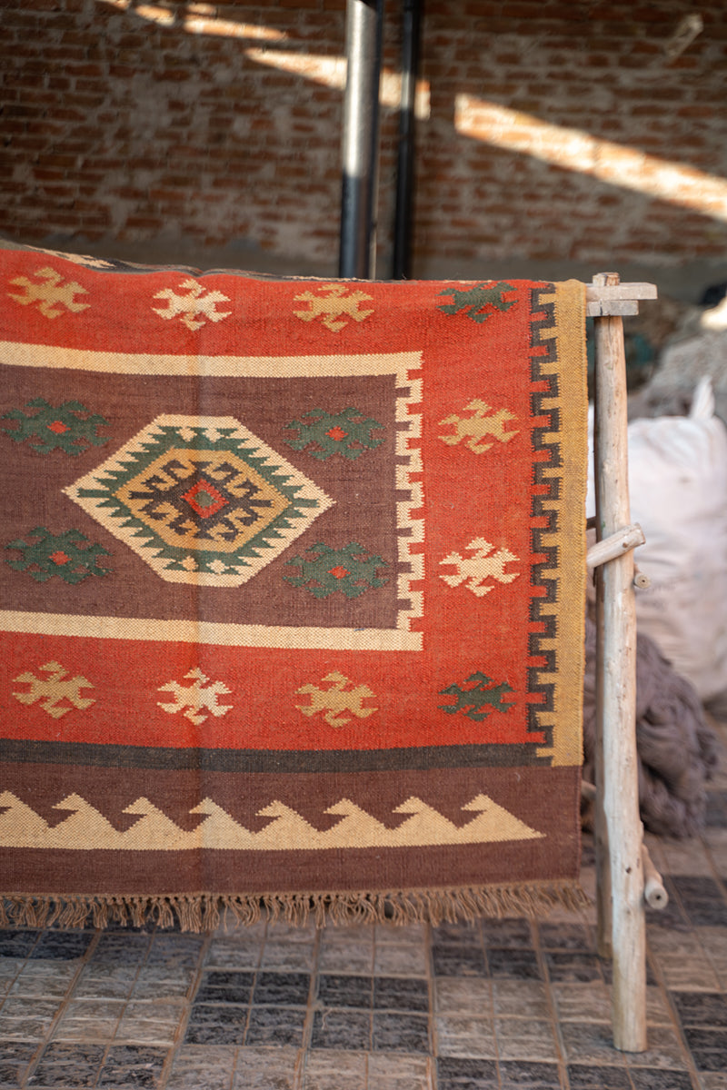 Dyer Rust Handwoven Panja Dhurry