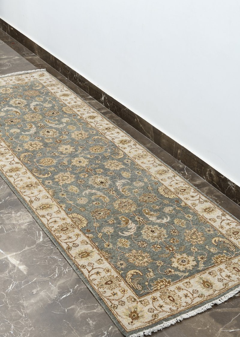 Luxury - Vanadey Sea Blue Ivory New Zealand Wool Hand Knotted Premium Carpet