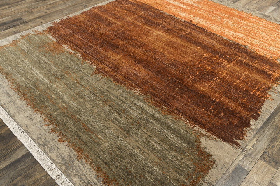 Luxury - Chateau Salmon Rust Multi Pure Silk & Wool Hand Knotted Premium Carpet