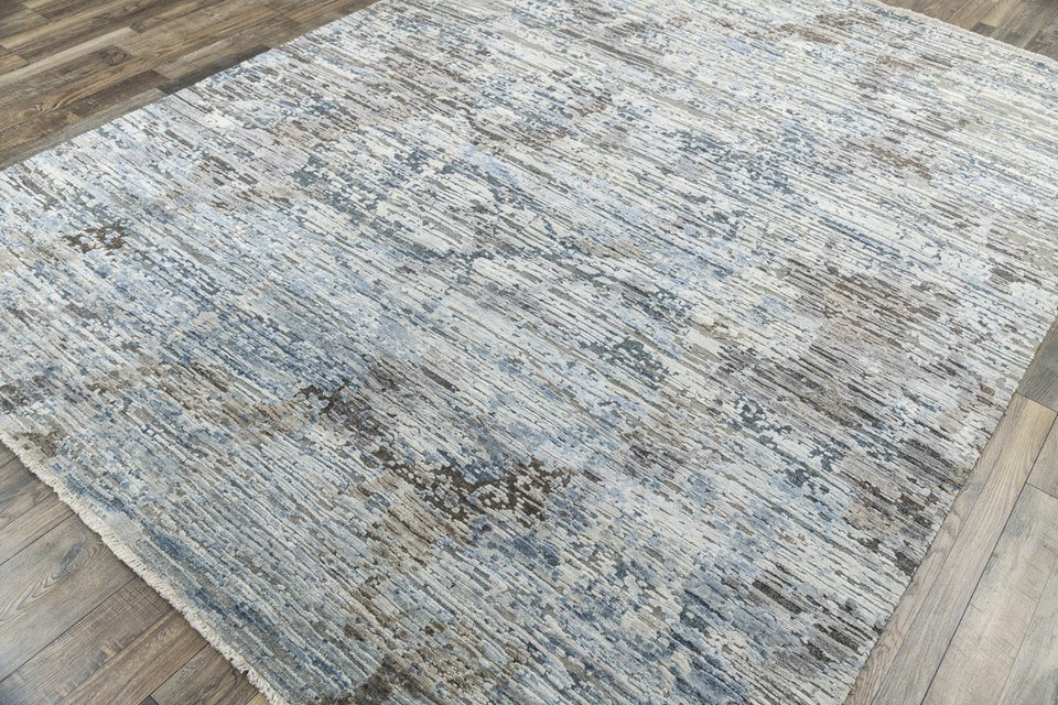 Luxury - Salix Grey Blue Pure Silk & Wool Hand Knotted Premium Carpet