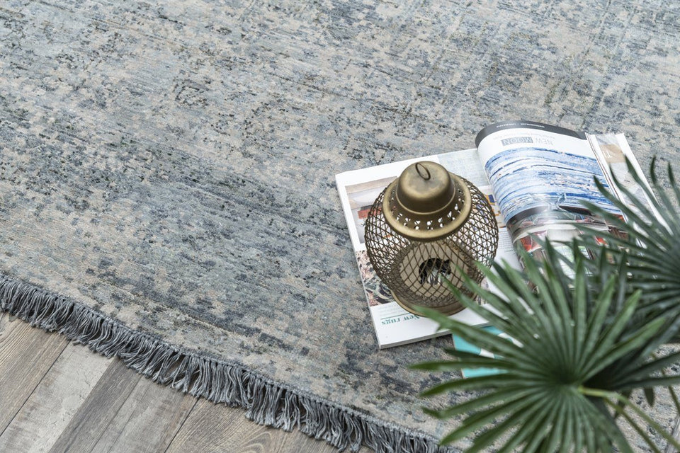 Luxury - Delmara Grey Blue New Zealand Wool Hand Knotted Premium Carpet 905 PRISTINE