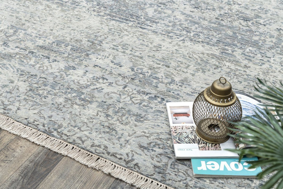 Luxury - Kairos Grey Blue Pure Silk & Wool Hand Knotted Premium Carpet