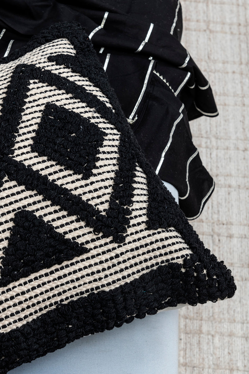 Romy Black and White Diamond Cut Handmade Cushion