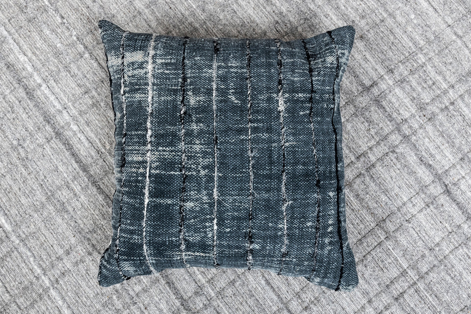 Tetras Teal Printed Cotton Durrie Cushion With Hand Work