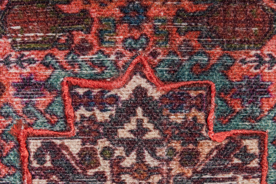Thistle Maroon Printed Cotton Durrie Cushion With Hand Work