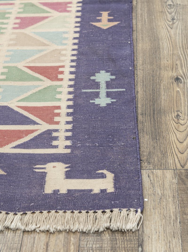 Luxury - Monteclair Blue Multy Cotton Hand Knotted Premium Durrie