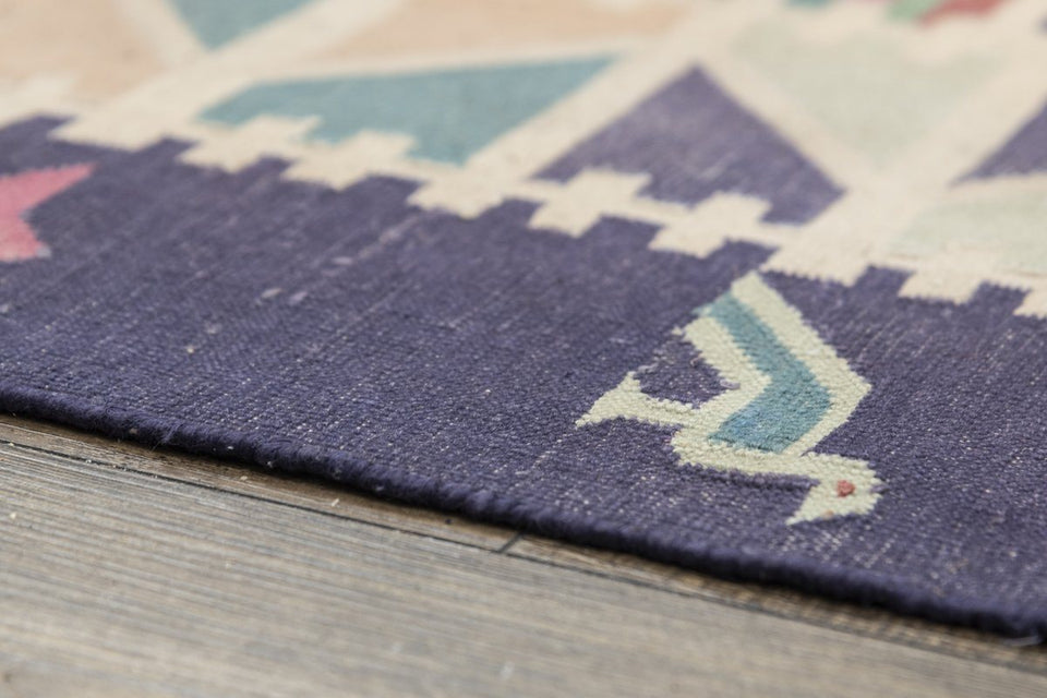 Luxury - Monteclair Blue Multy Cotton Hand Knotted Premium Durrie