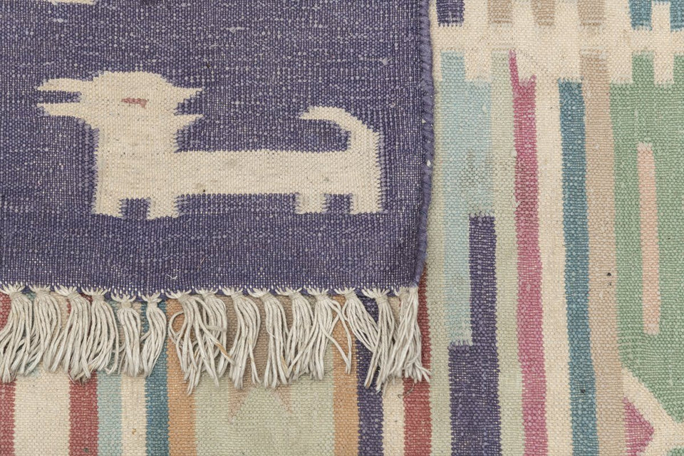 Luxury - Monteclair Blue Multy Cotton Hand Knotted Premium Durrie