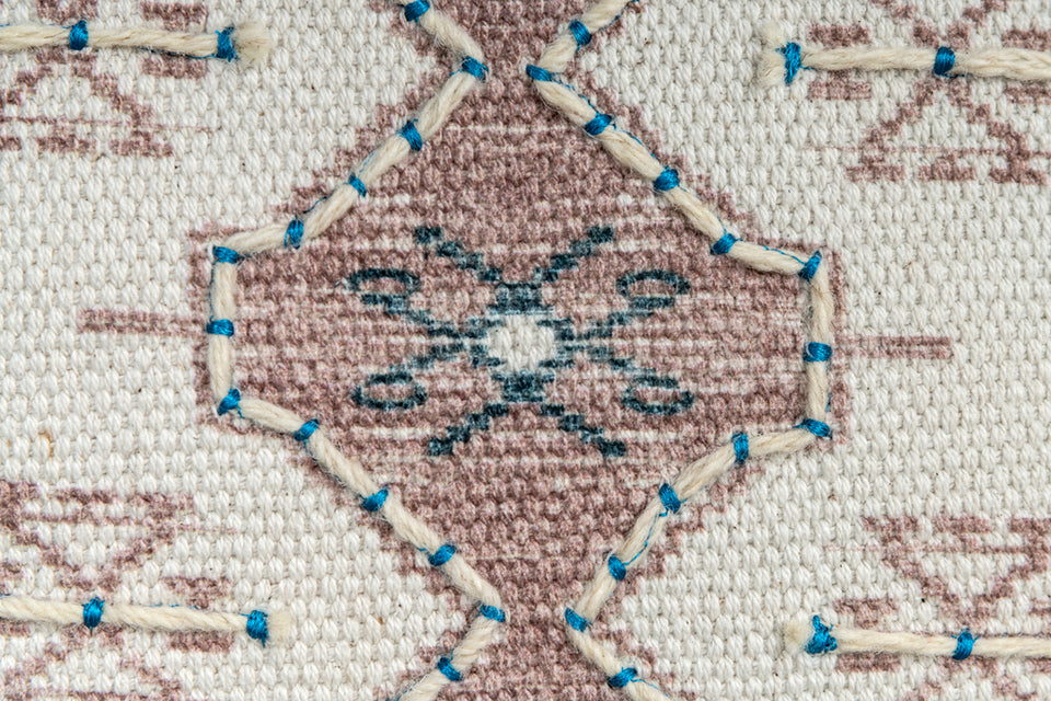 Wisteria  Ivory Printed Cotton Durrie Cushion With Hand Work