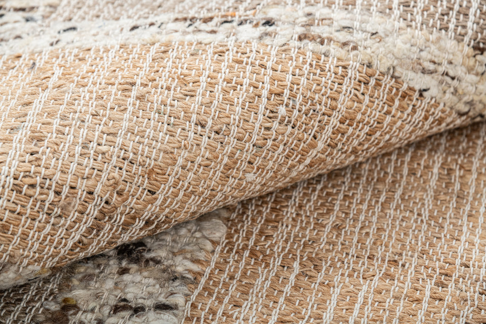 Patola - Hand Made Hand Knotted Pure Hand Carded Wool and Jute Crossword Natural Jute Shade Carpet