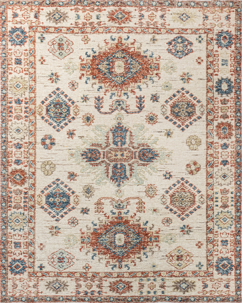 Patola - Hand Made Hand Knotted Pure Wool Distressed Beige Rust Carpet