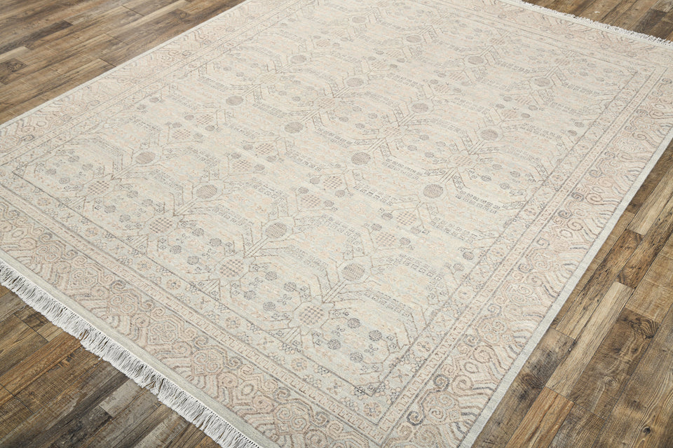 Luxury - Hand Made Hand Knotted Pure Wool Vibrance Beige Blue Carpet Khotan2