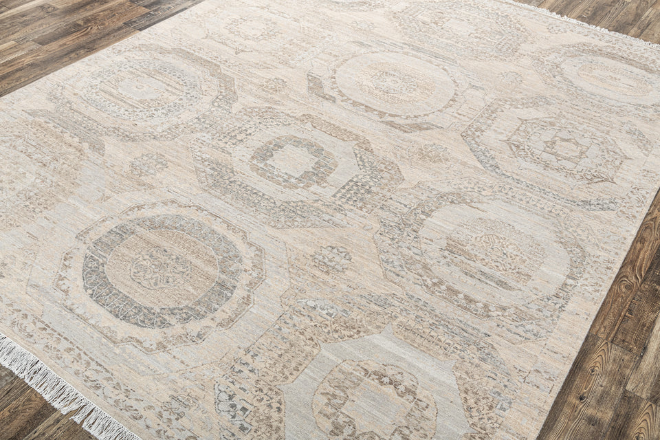 Luxury - Hand Made Hand Knotted Pure Wool Vibrance Brown Grey Carpet Mamluk