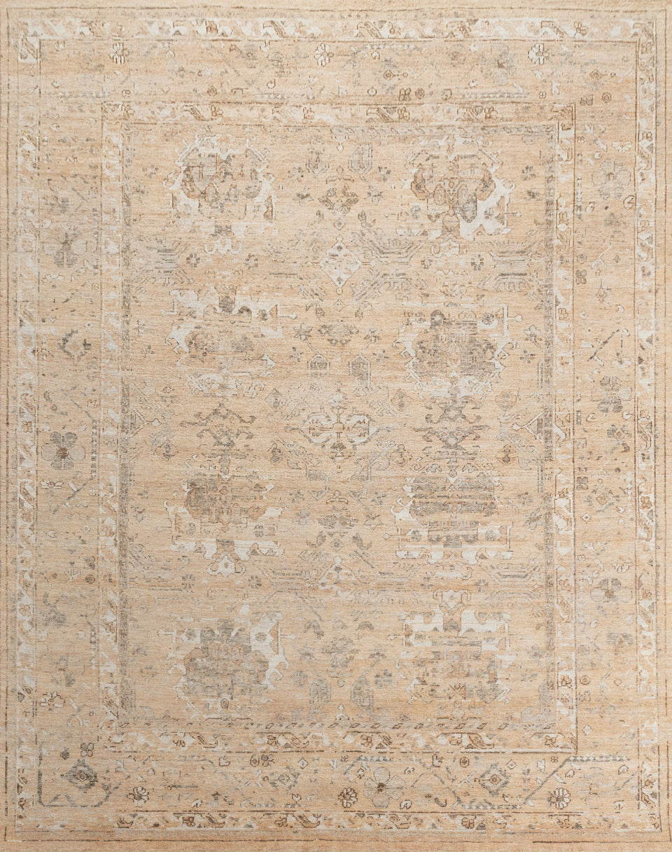 Luxury - Hand Made Hand Knotted Pure Wool Vibrance L Peach Grey Carpet Oushak