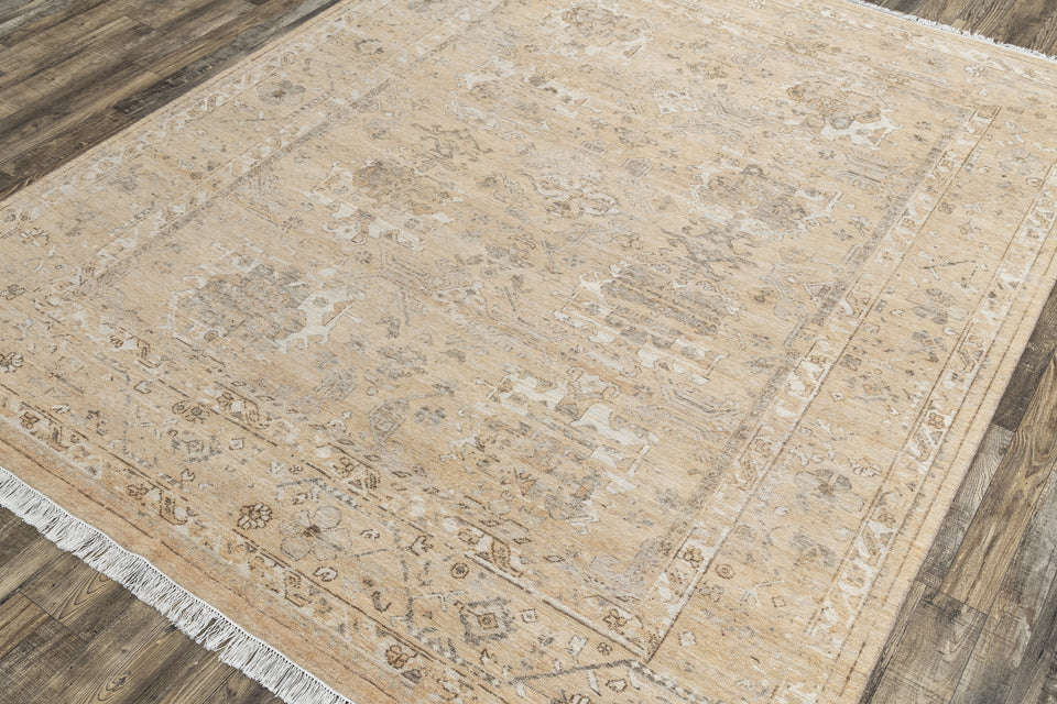 Luxury - Hand Made Hand Knotted Pure Wool Vibrance L Peach Grey Carpet Oushak