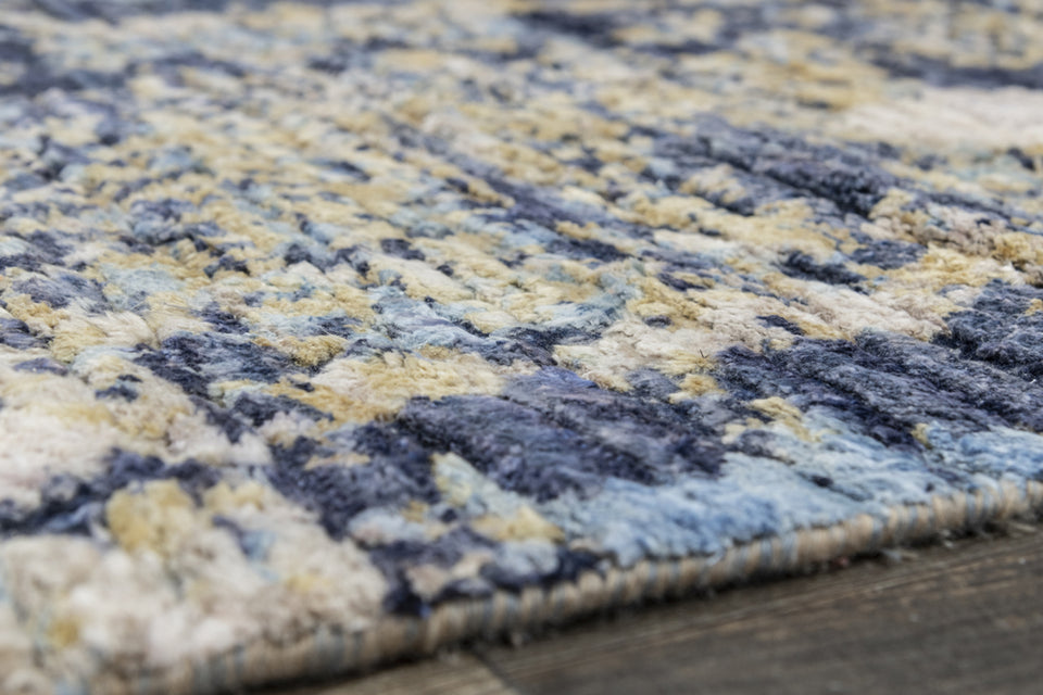 Luxury - Hand Made Hand Knotted Beige Blue Pure Silk & Wool Premium Carpet TRI 201