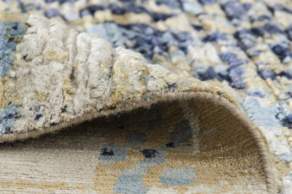 Luxury - Hand Made Hand Knotted Beige Blue Pure Silk & Wool Premium Carpet TRI 201