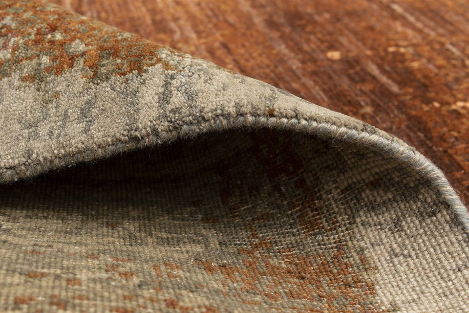 Luxury - Chateau Salmon Rust Multi Pure Silk & Wool Hand Knotted Premium Carpet