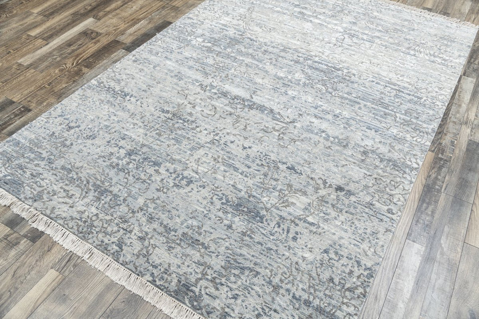 Luxury - Kairos Grey Blue Pure Silk & Wool Hand Knotted Premium Carpet